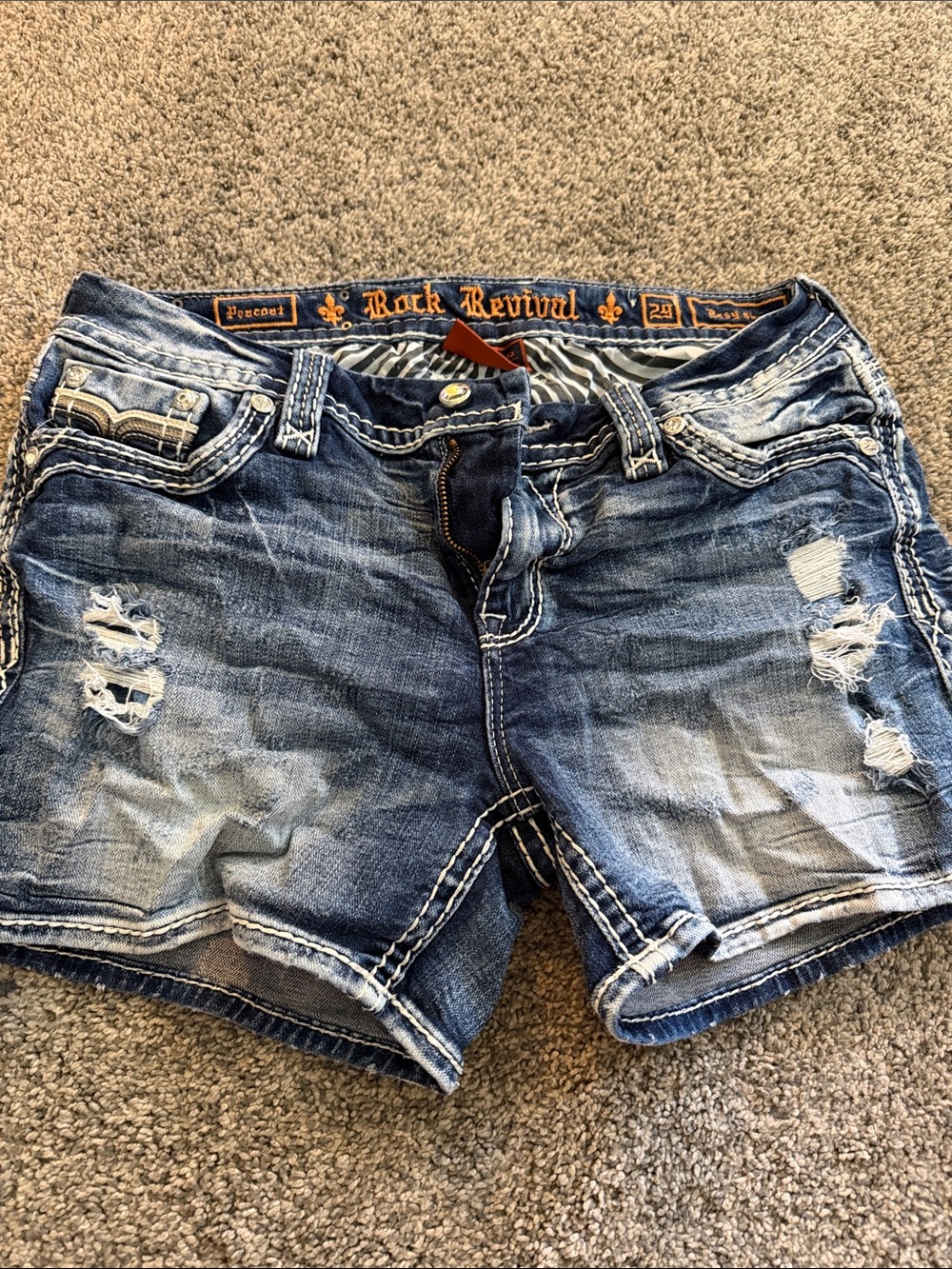 Rock Revival Distressed Faded Blue Denim Shorts